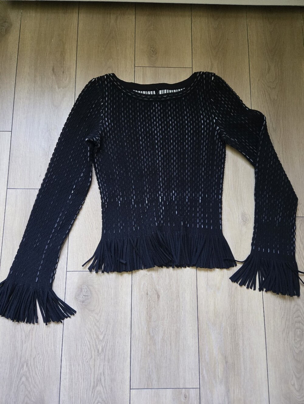 Alaïa Fringed Sweater in Black Wool Blend Size 42